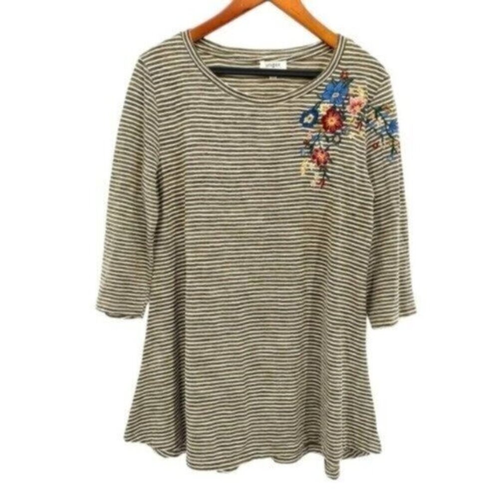 Umgee Women’s Embroidered Floral Striped Top